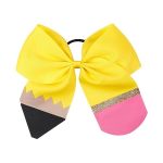 Ddnfo 5.5" Yellow Cheer Bow Hair Clip Back To School Hair Bow Ponytail Holder 1 Count