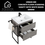 Urban 600 White Floor Standing Vanity With Black Basin - 600MM