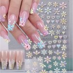 5D Embossed Flower & Heart Nail Stickers Colorful Spring Flower Petal Nail Art Decals Diy Manicure Decor For Ladies