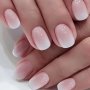 24PCS Pinkish And White Gradient Press On Nails Glossy Short Oval Fake Nails Elegant Acrylic Artificial Nails For Women Girls