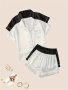 2 Sets Women's Solid Satin Casual Pajama Set Short Sleeve Buttons Lapel Top & Shorts Comfortable Relaxed Fit