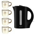Mellerware Tugela 1.7L Corded Plastic Kettle & Ceramic Mugs 330ML-PACK Of 4