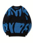All Match Knitted Letter Print Sweater Men's Casual Warm Slightly Stretch Crew Neck Pullover Sweater For Men Fall Winter K-pop