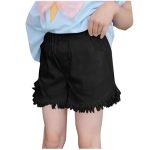 Wodceeke Girls Denim Fringe Shorts Casual Summer Elastic Waist Wide Leg Fashion Lounge Jean Shorts For Kids
