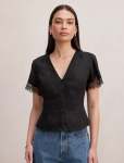 Ingrid Lace Trim Blouse - 16 Black