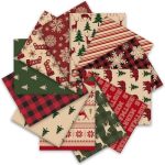 Jarthenaamcs 12PCS Christmas Cotton Fabric Bundles 18 X 22 Inch Red Green Woodland Fat Quarters Xmas Sewing Fabrics For Diy Craf