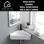 Vega White Corner Wall Hung Basin - 560 X 340 X 130MM