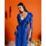 Maxi Ruffle Sheer Dress In Royal Blue - XL