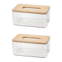 Modern Acrylic Tissue Box With Natural Bamboo Lid - 2 Pack