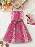 Trendy Girl's 1 Set Boho Pattern Cami Top + Skirt & Belt Co-ords Set Comfy & Fashion Girls Spring Summer Outfit