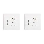Set Of 2 Double Wall Sockets 1 X 3 & 1 X 2 Point With 2 USB Ports – White
