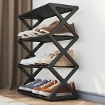 Vintage Style 4-TIER Folding Shoe Rack Black Metal And Plastic Floor-mounted Space-saving Storage Organizer Holds 12 Pairs No-el