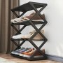 Vintage Style 4-TIER Folding Shoe Rack Black Metal And Plastic Floor-mounted Space-saving Storage Organizer Holds 12 Pairs No-electricity Foldable Boot Shelf For Home And Kitchen Essentials