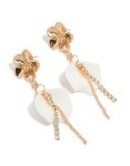 Goldair Gold Diamante Flower & White Flat Disc Drop Earrings