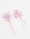 Goldair Gold Pearl & Pink Flower Chain Drop Earrings