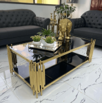 Luxury Modern Gold Stainless Steel Glass Table Design Polished Tempered