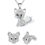 Colorful Rhinestone Decor Kitty Pendant Necklace Elegant And Fashionable Jewelry Accessories For Women Girls