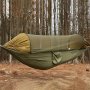1PC Large Camping Hammock With Mosquito Net 2 Person Pop-up Parachute Lightweight Hanging Hammocks Tree Straps Swing Hammock Bed For Outdoor Backpacking Backyard Hiking