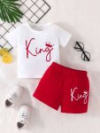 2PCS Toddler Boys Casual Color Block Spring summer Set "king" Print T-Shirt & Casual Shorts