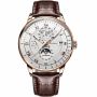 Men's Rose Gold Moonphase Watch With Brown Leather Strap Business Style