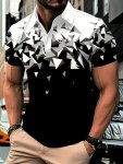 Men's Colorblock Geometric Pattern Print Short Sleeve Golf T-Shirt Summer Trendy Casual Tennis Tees For Males