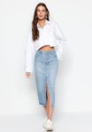 Midi Denim Skirt With Slit Detail - Blue