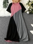 Plus Size Colorblock Loose Dress Casual Short Sleeve Dress For Spring & Summer Women's Plus Size Clothing