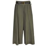 Belted Corduroy Wide Leg Pants - Forest Green L xl