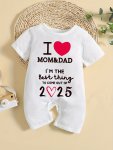 Baby's "i Love Mom & Dad" Print Unisex Bodysuit Casual Short Sleeve Romper Toddler & Infant Girl's Onesie For Summer As Gift