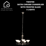 Twisted Satin Chrome Chandelier With Frosted Glass - 5 Lights