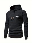 Men's Smart Interest Letter Print And Textured Hooded Long Sleeve Sweatshirt Sports Hoodie For Spring And Fall Casual Wear And O