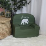 A Kids Sofa Foam Chair Green With Elephant And Name