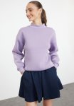 Thick Fleece High Neck Relaxed comfortable Fit Sweatshirt - Lilac