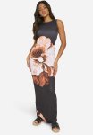 Textured Sheer Floral Open Back Maxi Dress - Black