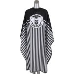 Barber Cape Black & White Stripes With Centre Barbershop Design Studs