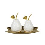 Ceramic Pears SET 2 White With Gold Leaves 15CM