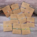 10PCS Teacher Appreciation Bracelet Set Adjustable Woven Colorful Wristbands With Apple Pendant & Vintage Teacher Blessing Cards