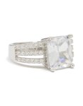 Silver Cubic Zirconia Square Band Ring - M l