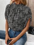 Allover Print Mock Neck Blouse Elegant Half Sleeve Blouse For Spring & Fall Women's Clothing