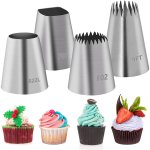 4PCS Extra Large Pipping Tips 304 Stainless Steel Pastry Tips Icing Nozzle Tips For Frosting For Cupcake Cake Decorating Puff Ma