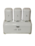 Bread Bin & Canister Set 4PC Retro White & Silver