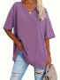 Plus Size Solid Color T-Shirt Casual Half Sleeve V Neck Top For Spring & Summer Women's Plus Size Clothing