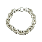 925 Sterling Silver 18.5CM Solid Polished And Textured Link Bracelet