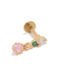 Goldair Gold Plated Surgical Steel Pink & Green Cubic Zirconia Circle Drop Single Flat Back Stud