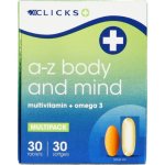 Clicks A-z Body And Mind Multivitamin & Omega 3 Multipack 30 Tablets And 30 Softgels