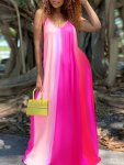 Tie Dye Print V Neck Loose Maxi Dress Vacation Sleeveless Spaghetti Strap Cami Dress For Spring & Summer Women's Clothing