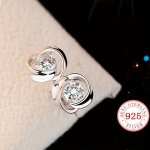 2PCS 925 Sterling Silver Rose Stud Earrings Cubic Zirconia Earrings For Girls Elegant And Classic Jewelry Accessories Perfect Fo