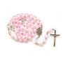 Square Rosary Hollow Cross Pendant Long Beaded Chain Necklaces Pink