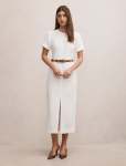 Bailee Belted Tailored Midi Dress - 16 Porcelain