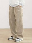 Men's Loose-fit Corduroy Casual Pants With Pockets In Solid Color Breathable Straight-leg Drawstring Trousers For Urban Streetwe